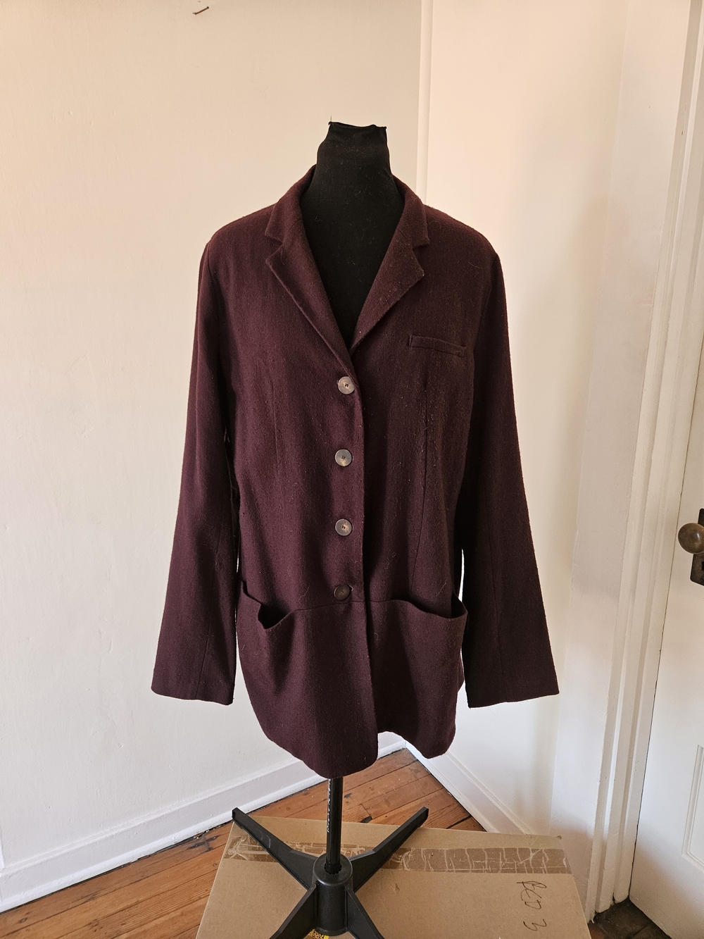 Lilith Womens Dark Burgundy Wool Button-Front Jacket